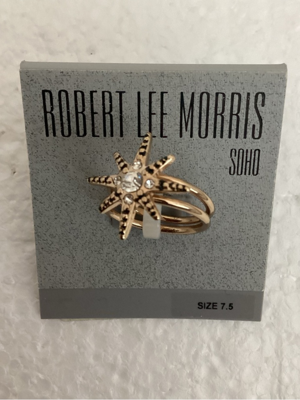 Robert Lee Morris Soho Gold Starburst Ring with Clear Crystal Size 7.5